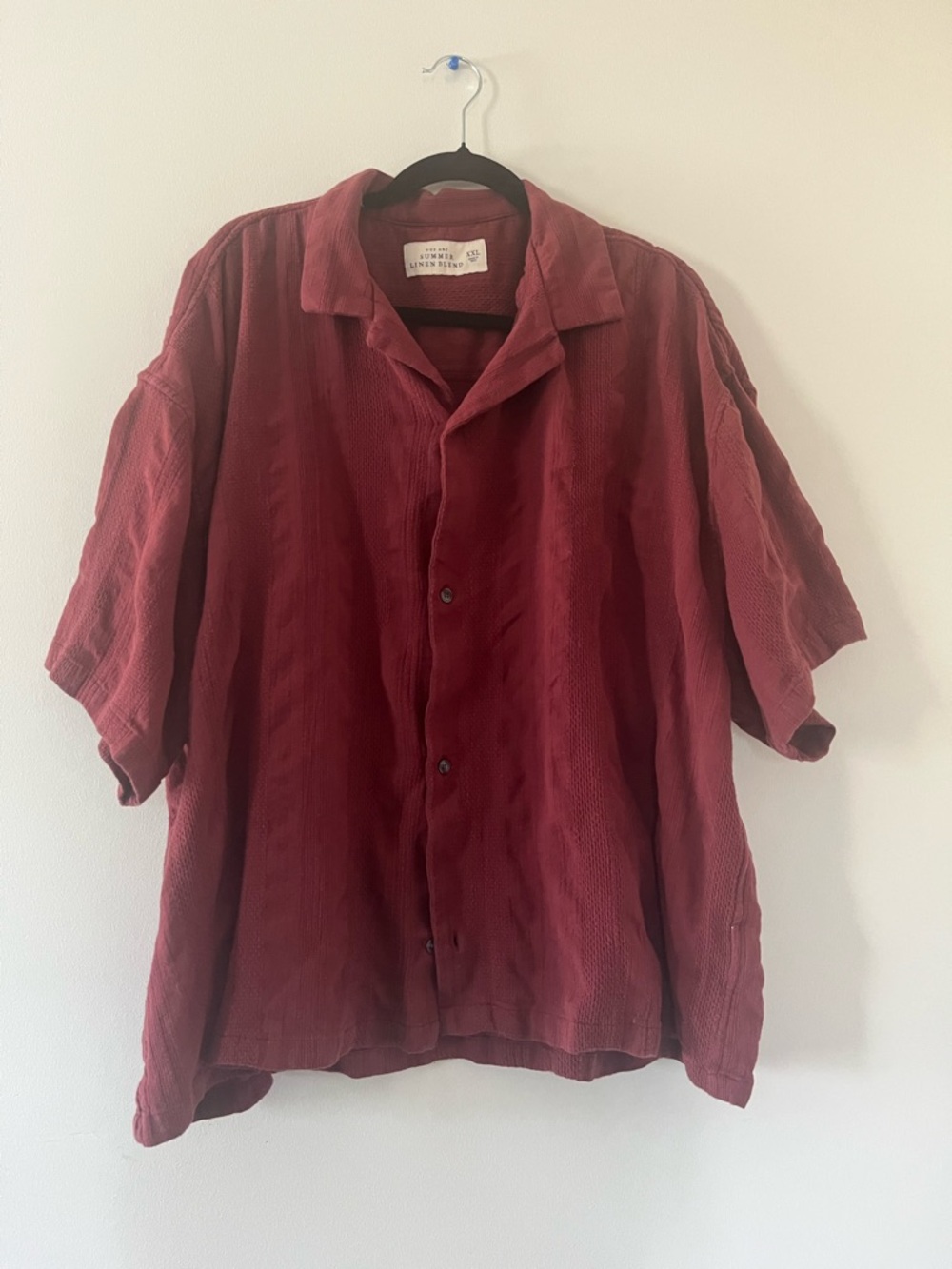 Abercrombie Men Red Linen Blend Button Up Shirt XXL Vacation Summer Beach Casual